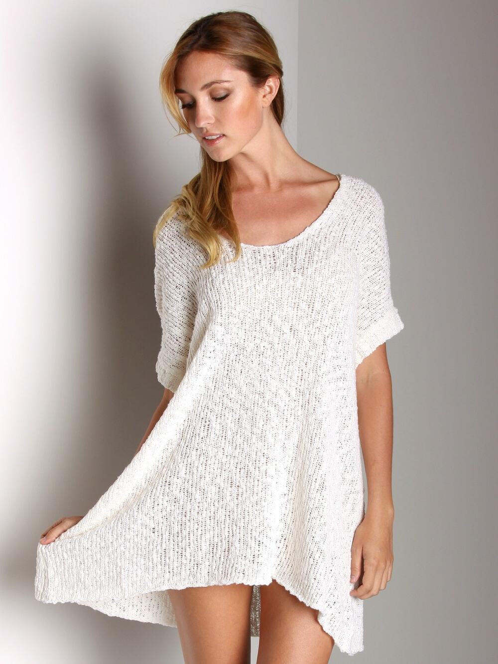 Free People Cream Woven Knit Oversized Boho Sweater Top Size XS